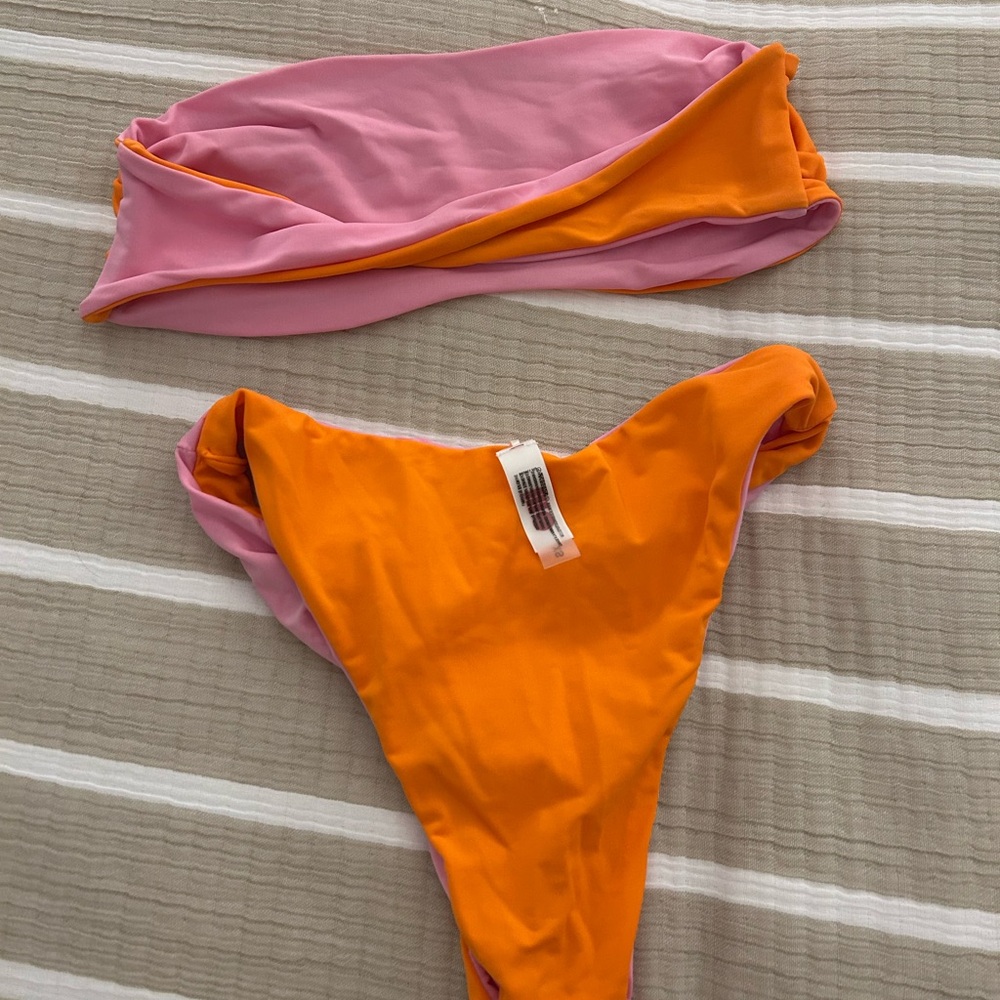 Solid & Striped Reversible Orange And Pink Bikini… - image 4